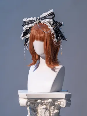 Bead Black and White Striped Bowknot KC