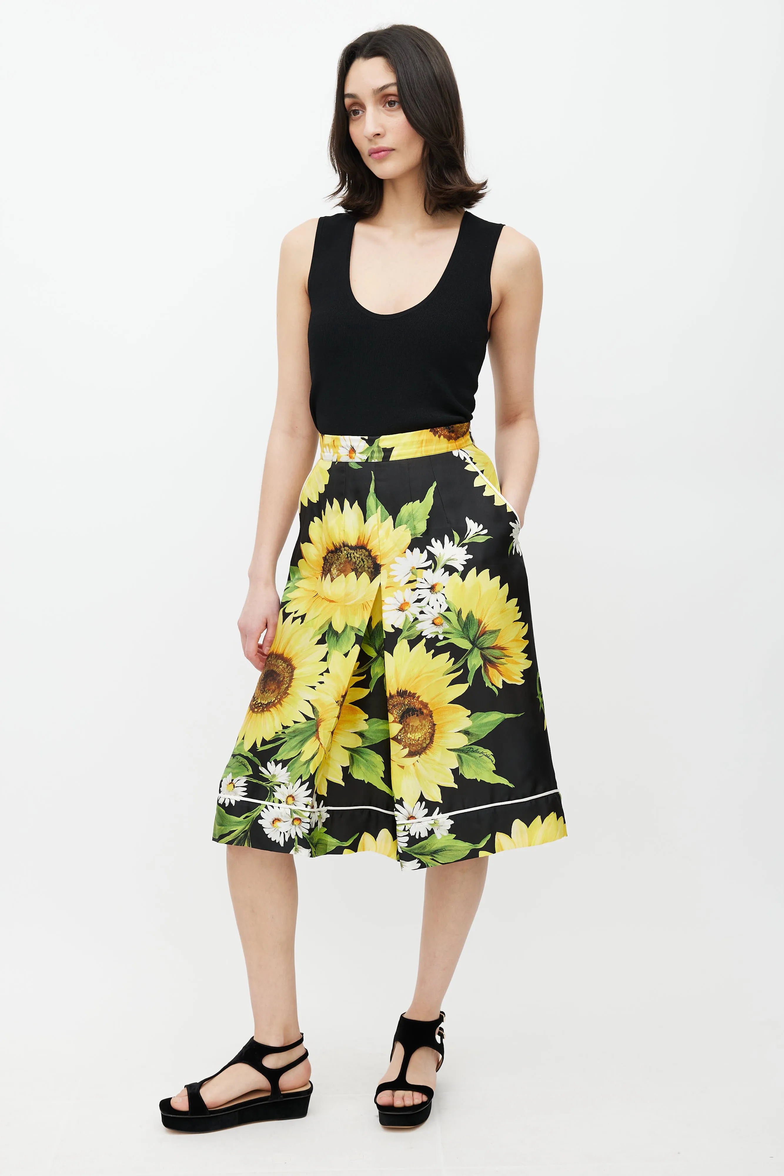 Black & Yellow Silk Floral Culotte