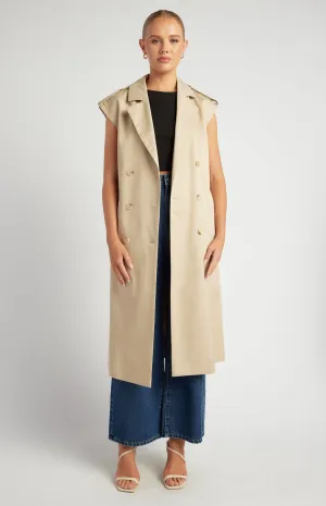 Evelyn Sleeveless Trench Coat - Beige