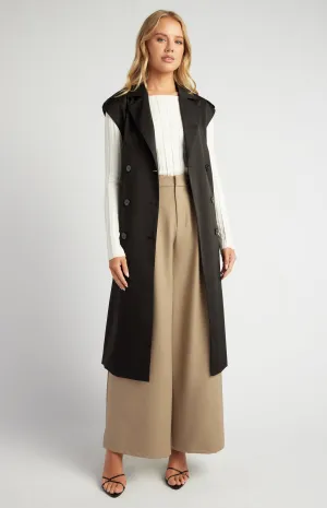 Evelyn Sleeveless Trench Coat - Black