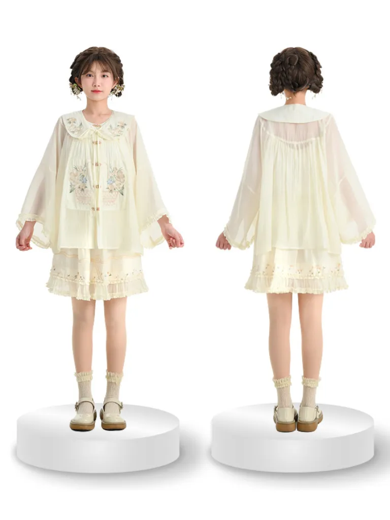Frilled Shirt Attached China Collar Skirt   Forest Sheer