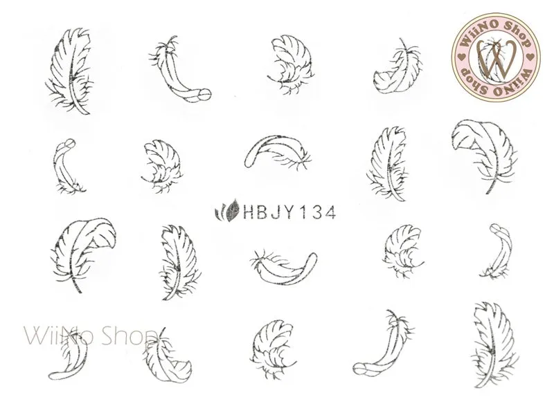 HBJY134 Silver Feather Nail Art Sticker - 1 pc