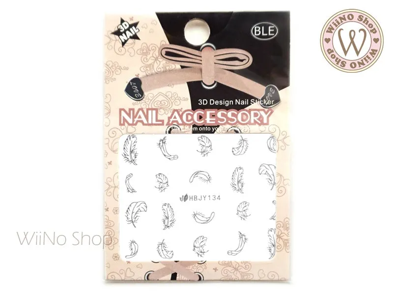 HBJY134 Silver Feather Nail Art Sticker - 1 pc