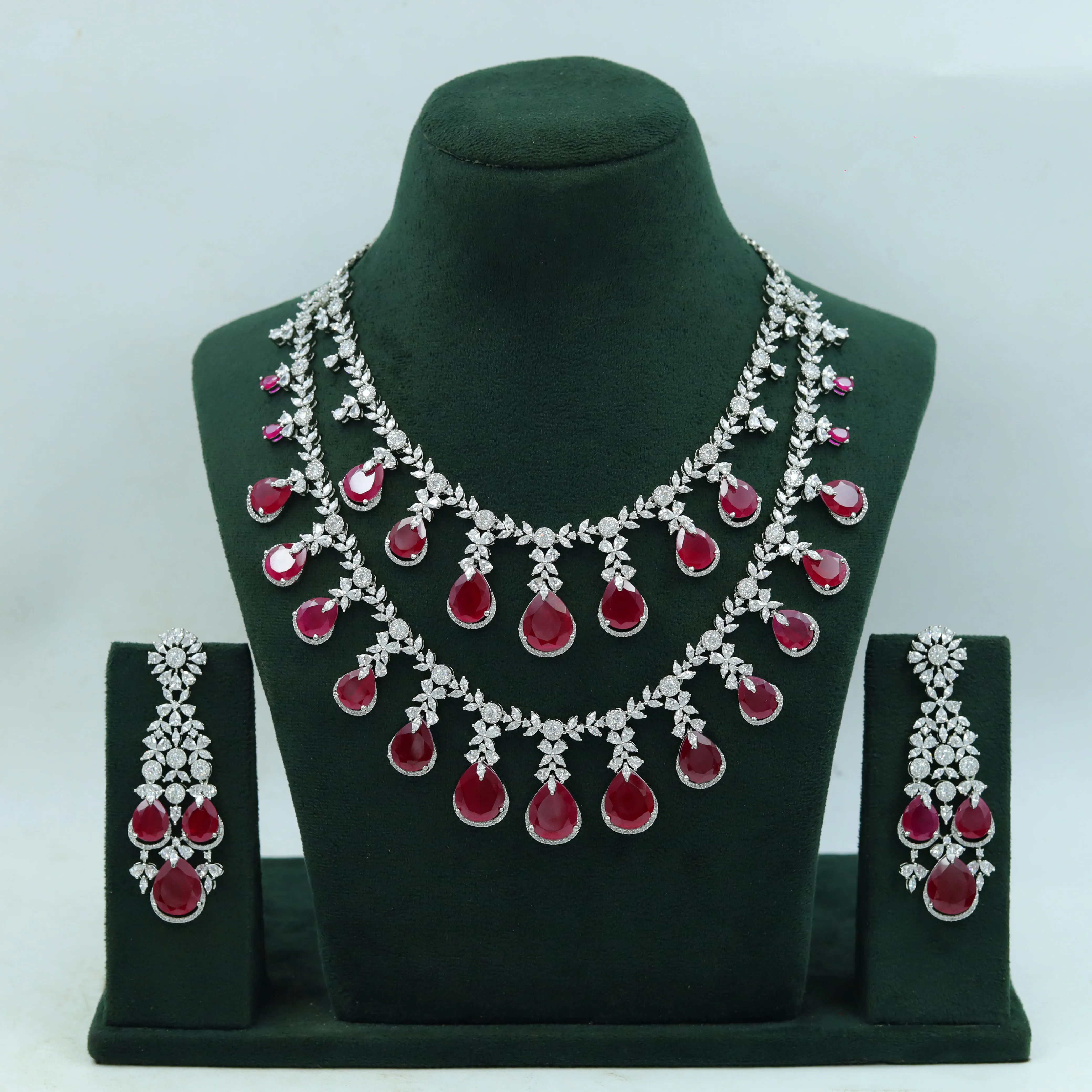 Layered Zircon/AD Bridal Necklace Set 15848-28