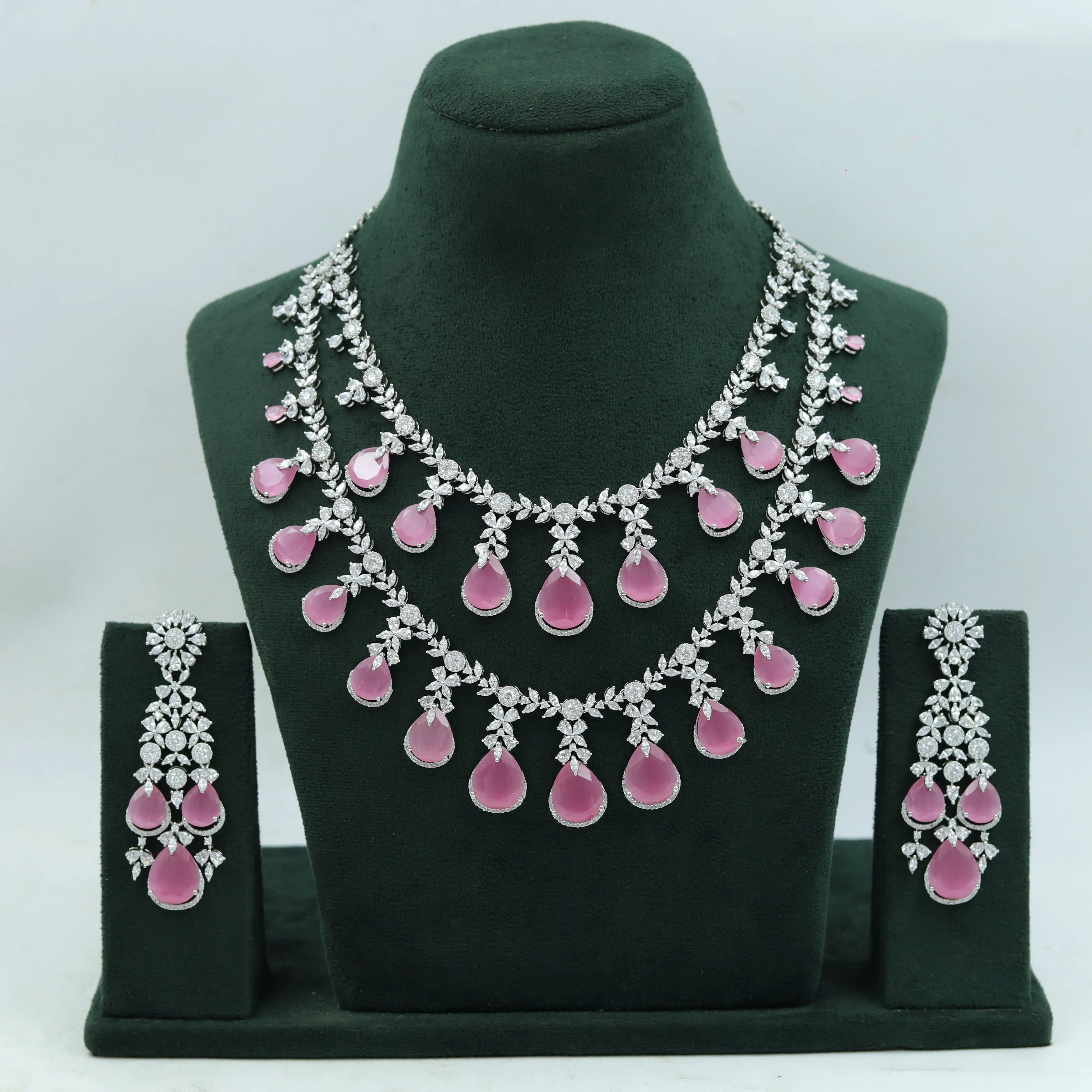 Layered Zircon/AD Bridal Necklace Set 15848-28