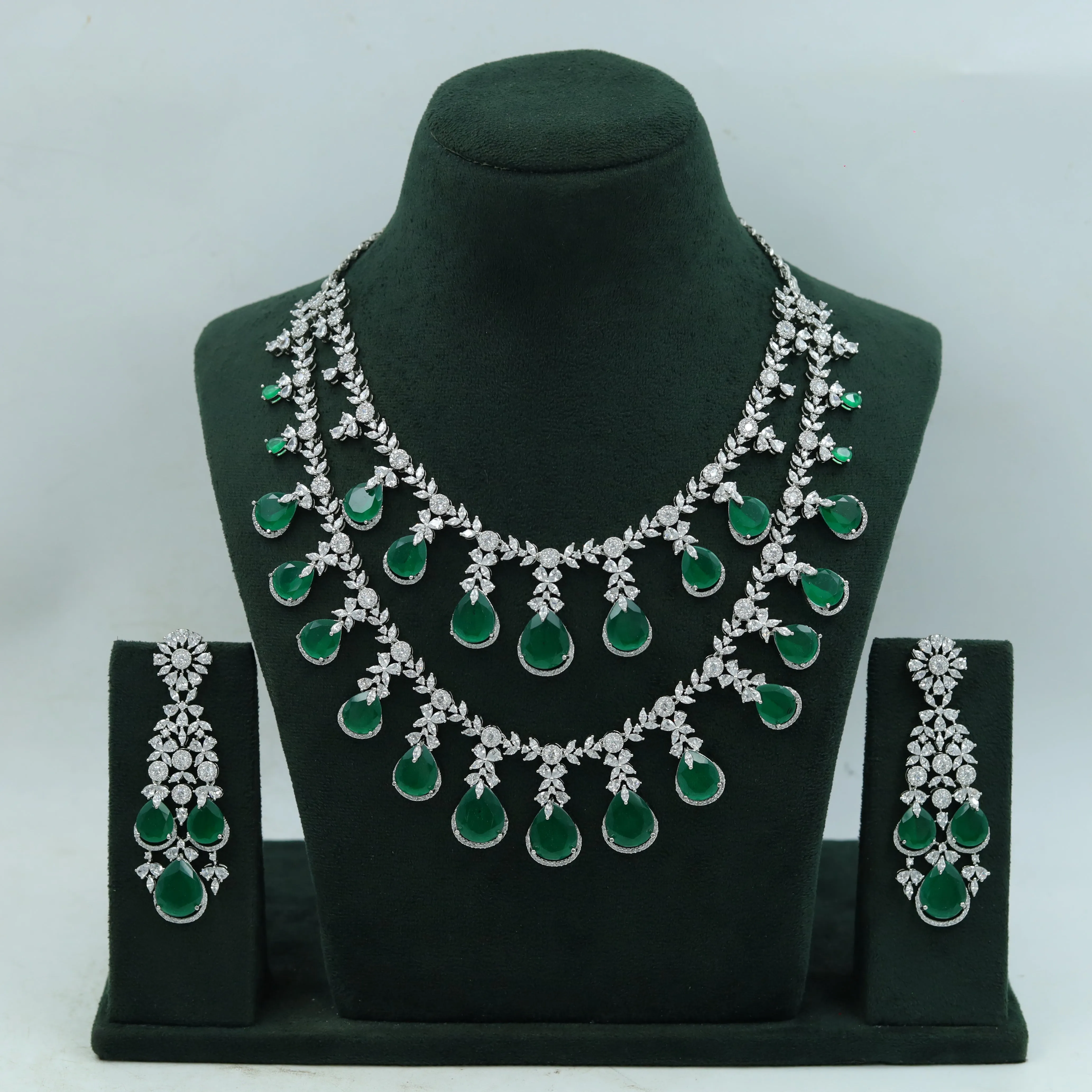 Layered Zircon/AD Bridal Necklace Set 15848-28