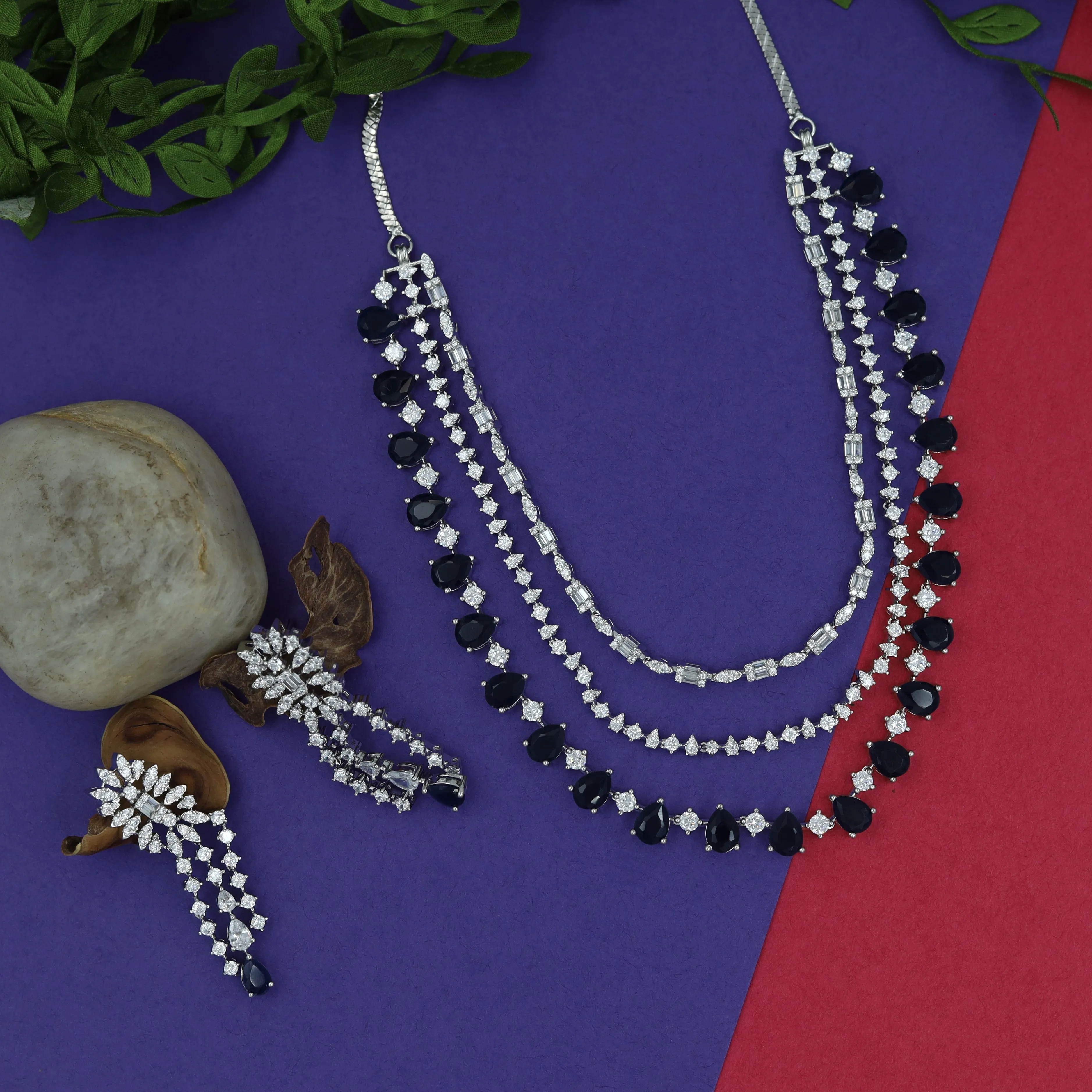 Layered Zircon/AD Necklace Set 15846-28