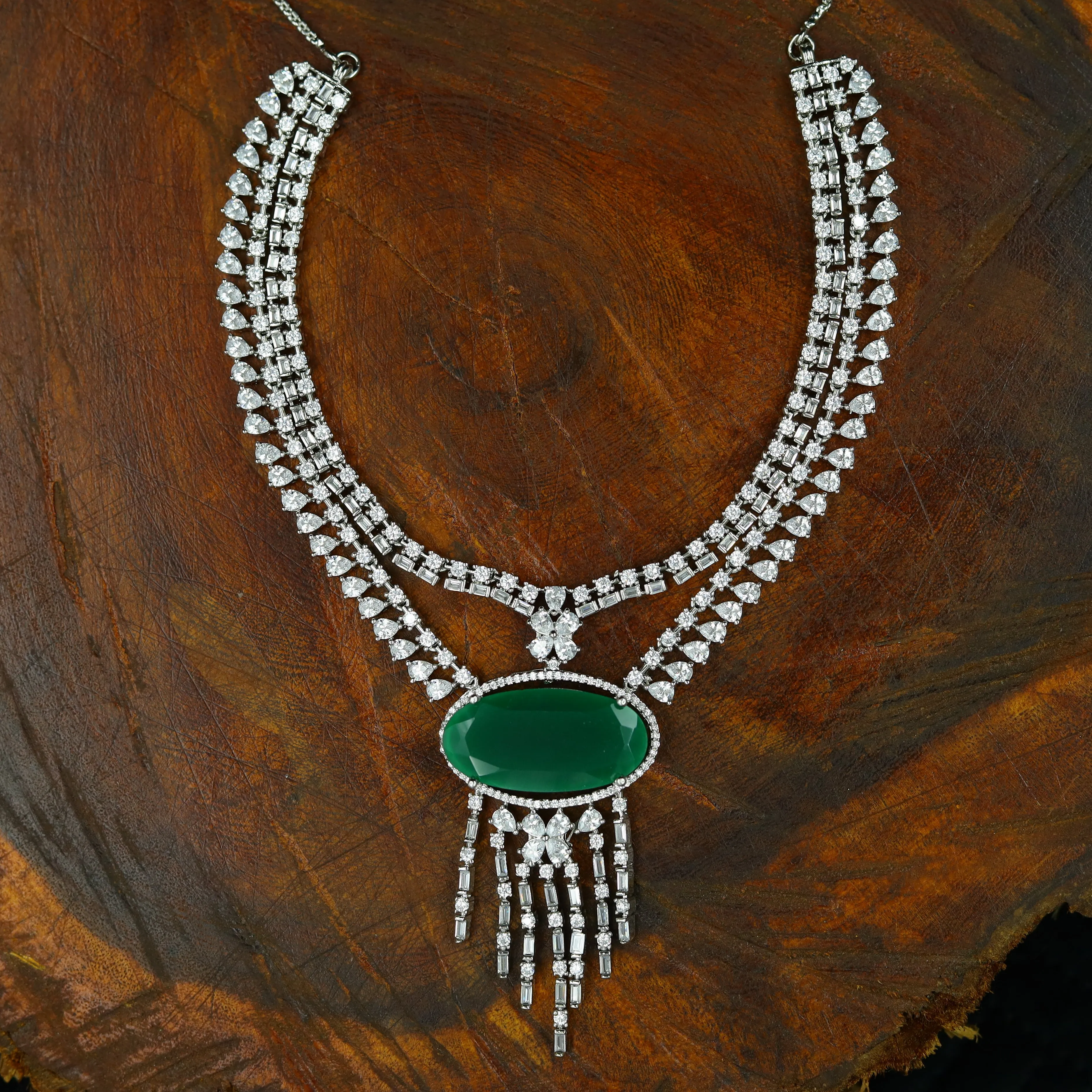 Manish Malhotra InspiredRound Neck Zircon/AD Necklace Set 12798-68