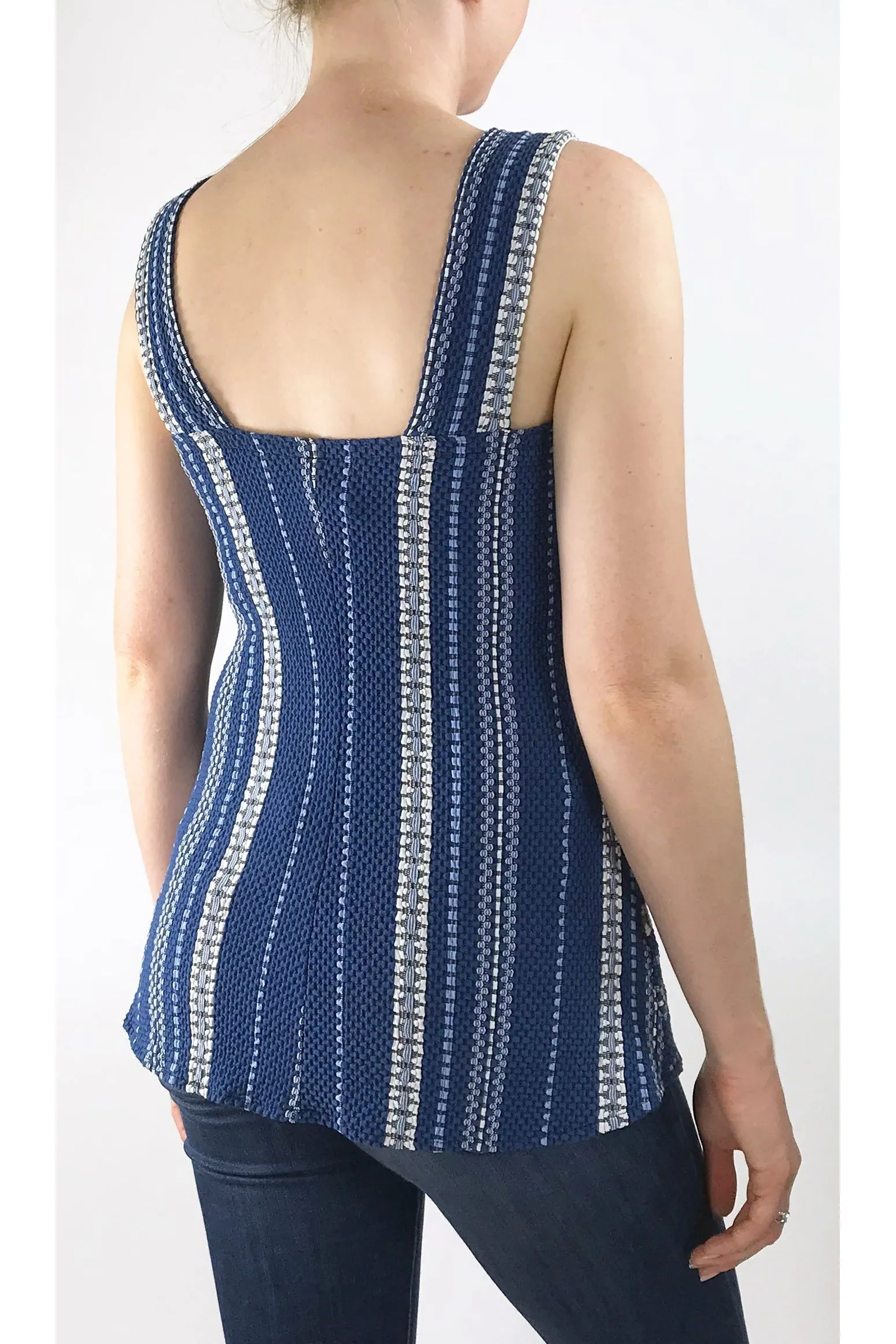 ROMANIA Sleeveless Paneled Striped Tank Top