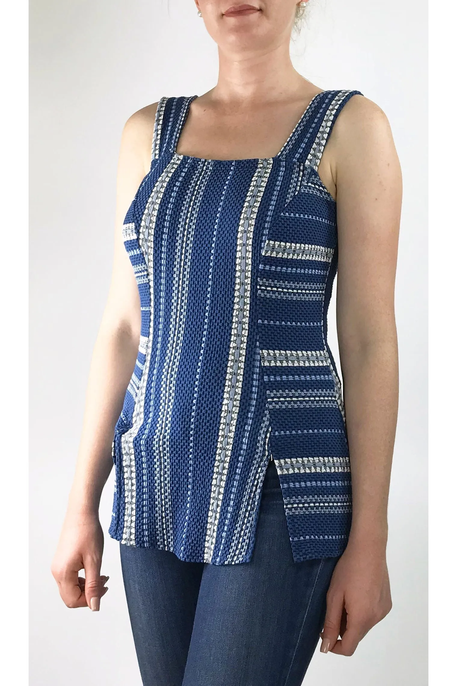 ROMANIA Sleeveless Paneled Striped Tank Top