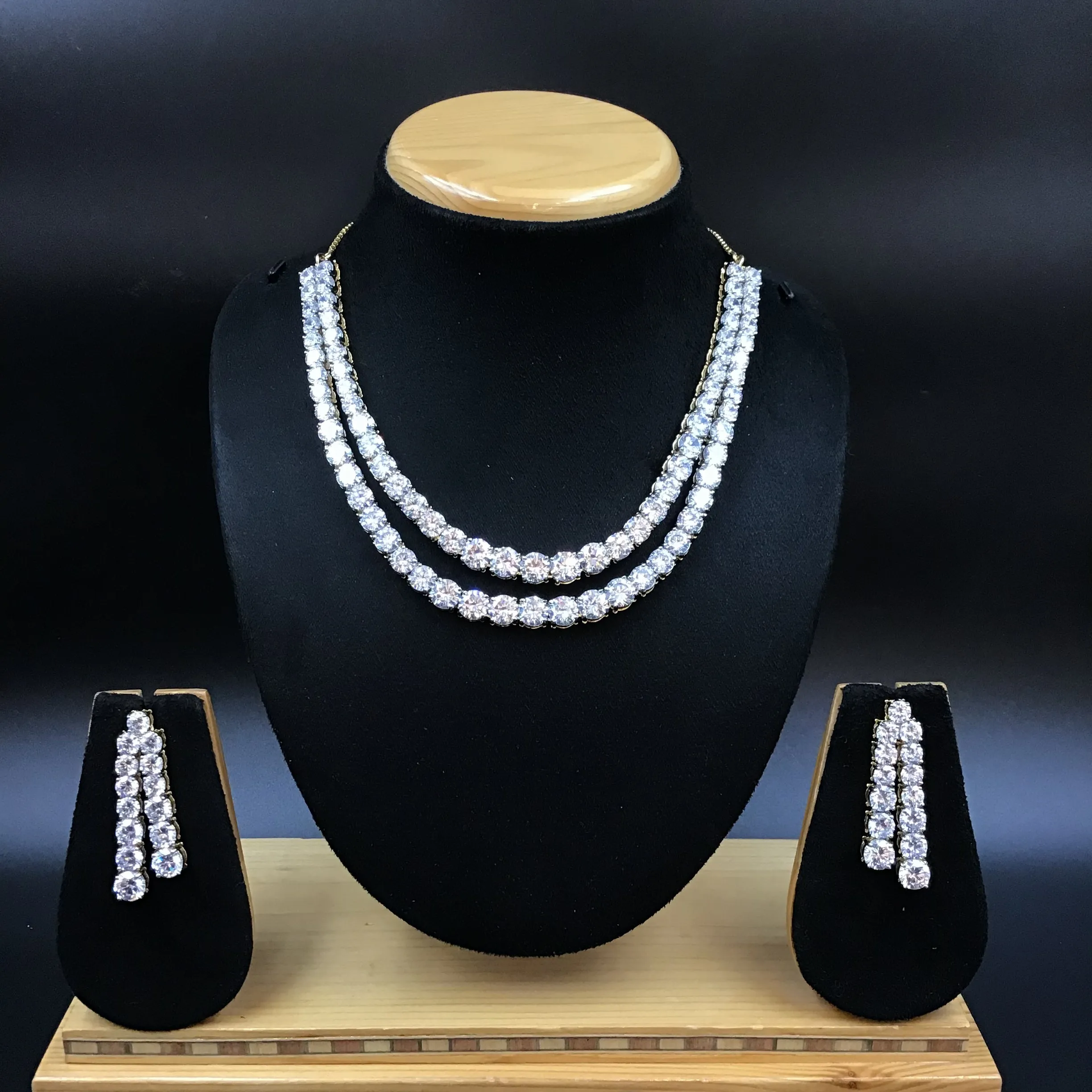 Round Neck Double Line Zircon/AD Necklace 3171-08