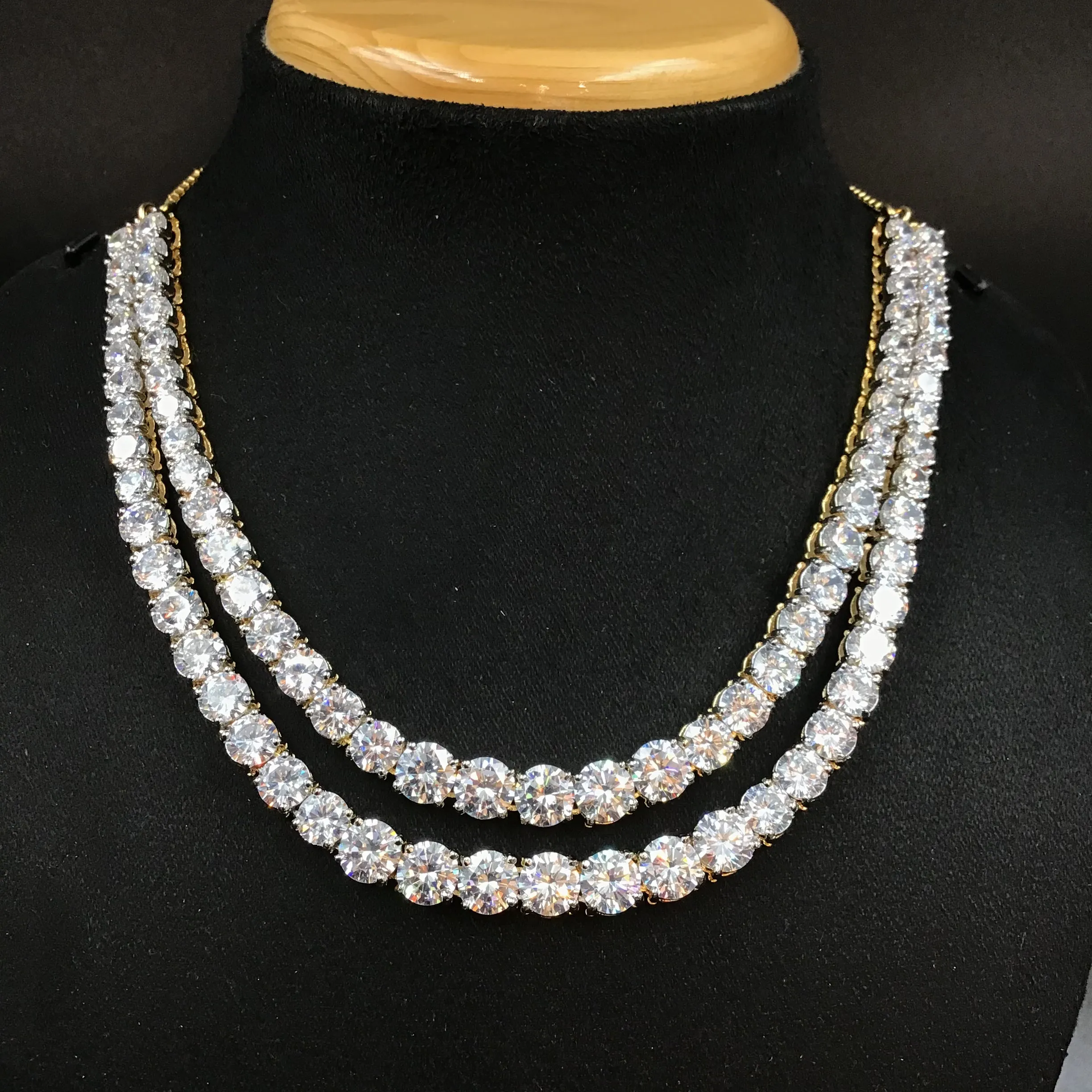 Round Neck Double Line Zircon/AD Necklace 3171-08
