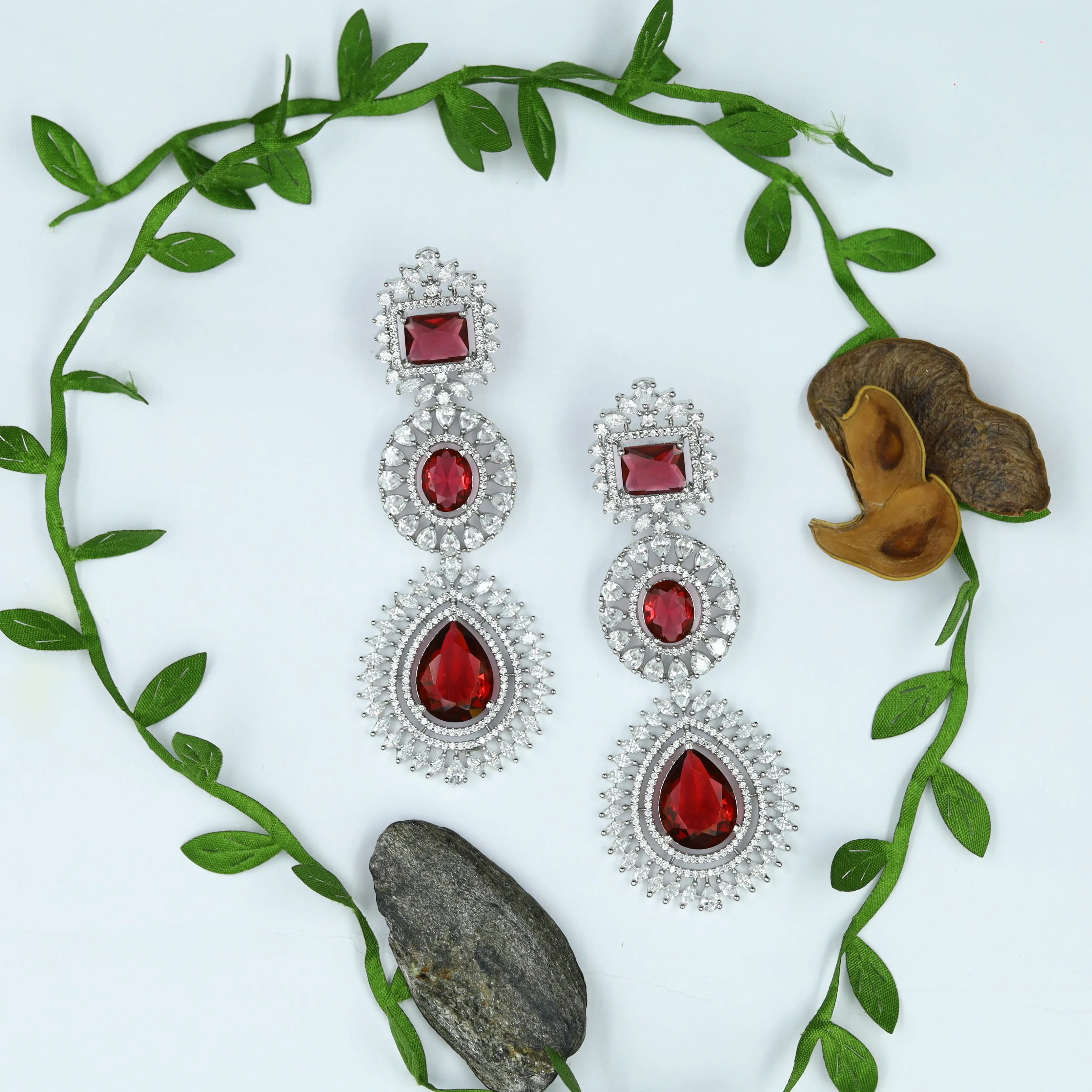 Round Neck Zircon/AD Necklace Set 12546-28