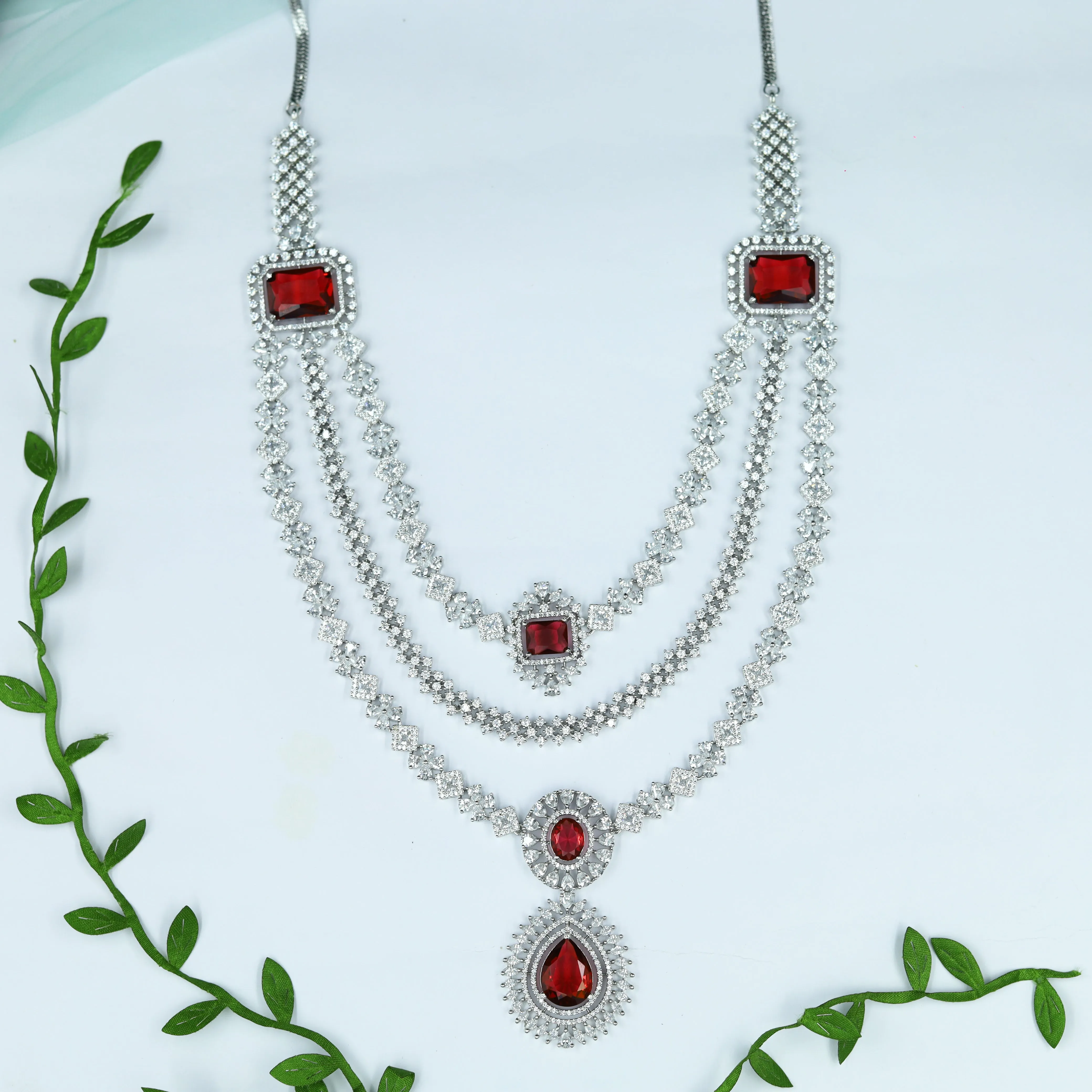 Round Neck Zircon/AD Necklace Set 12546-28