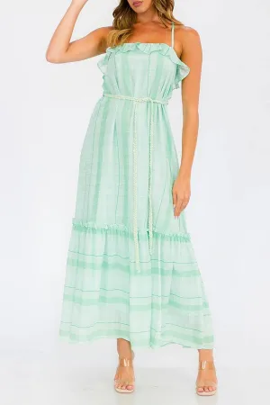 STRIPE RUFFLE TIERED MAXI DRESS WITH OPEN BACK