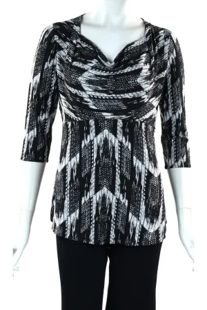 TRUDIE 3/4 Sleeves Empire Waist Cowl Neck Jacquard Top