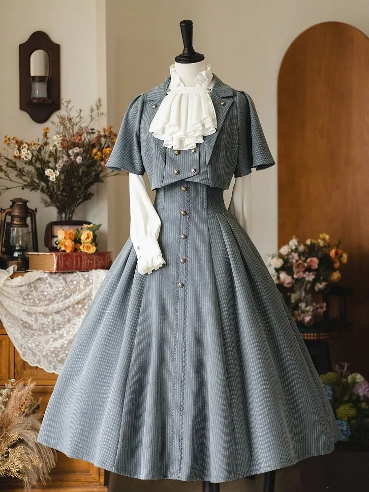 White Ruffled Banded Collar Elegant Long Sleeeves Shirt with Detachable Bow/Jabot Tie